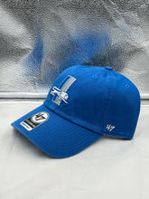 Load image into Gallery viewer, Close-up view of the Detroit Lions NFL '47 Brand Throwback Blue Clean Up Adjustable Hat, highlighting its adjustable strap and lightweight fabric texture.