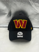 Load image into Gallery viewer, Washington Commanders NFL '47 Brand Black MVP Adjustable Hat showcasing the bold team logo and stylish design.