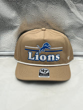 Load image into Gallery viewer, Detroit Lions NFL '47 Brand Khaki Rope Hitch Snapback Adjustable Hat featuring a classic rope detail, perfect for showcasing team spirit.
