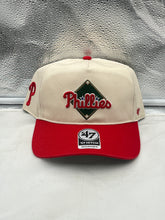 Load image into Gallery viewer, Philadelphia Phillies MLB '47 Brand Natural TT Hitch Adjustable Snapback Hat displayed on a white background, showcasing the iconic Phillies logo and adjustable snapback feature for optimal fit.