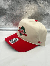 Load image into Gallery viewer, Close-up view of the Philadelphia Phillies MLB '47 Brand Natural TT Hitch Adjustable Snapback Hat highlighting the quality stitching and natural color, perfect for showing team spirit.