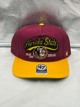 Load image into Gallery viewer, Florida State Seminoles FSU NCAA '47 Throwback Red Hitch Adjustable Snapback Hat displayed in a stylish angle, showcasing its classic design and adjustable snapback feature.