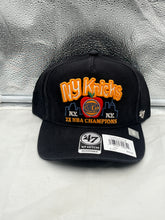 Load image into Gallery viewer, New York Knicks NBA '47 Brand Black Charlton Hitch Snapback Adjustable Hat front view showcasing the iconic Knicks logo.