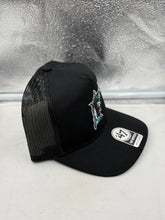 Load image into Gallery viewer, Miami Marlins MLB '47 Brand Throwback Black Hitch Mesh Adjustable Snapback Hat - Miami Marlins hat front logo and vintage style