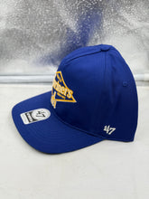Load image into Gallery viewer, Seattle Mariners MLB '47 Brand Throwback Blue Hitch Adjustable Snapback Hat — Seattle Mariners hat side profile