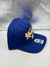 Load image into Gallery viewer, Seattle Mariners MLB '47 Brand Throwback Blue Hitch Adjustable Snapback Hat — Seattle Mariners hat top view with '47 branding