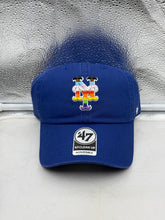 Load image into Gallery viewer, New York Mets MLB '47 Brand Blue Rainbow Pride Clean Up Adjustable Hat displaying vibrant rainbow pride graphics, showcasing team spirit and inclusivity, perfect for fans and collectors.