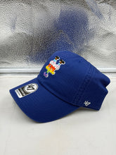 Load image into Gallery viewer, Close-up view of the New York Mets Pride hat featuring comfortable adjustable closure and vibrant blue color, ideal for supporting the New York Mets during games.