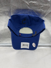 Load image into Gallery viewer, Side angle of the New York Mets MLB '47 Brand Blue Rainbow Pride Clean Up Adjustable Hat, highlighting the curved brim for sun protection, perfect for outdoor events.
