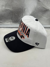 Load image into Gallery viewer, Close-up of the Virginia Cavaliers NCAA '47 Brand White TT Hitch Snapback Adjustable Hat highlighting the adjustable strap and bold team graphics.