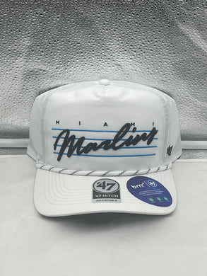 Miami Marlins MLB '47 Brand White Script Hitch Rope Adjustable Snapback Hat - Casey's Sports Store