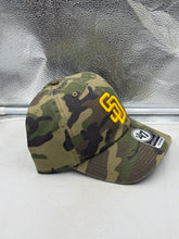 Load image into Gallery viewer, Close-up of the San Diego Padres MLB '47 Brand Camo Clean Up Adjustable Hat highlighting its unique camo design.