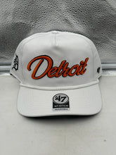 Load image into Gallery viewer, Detroit Tigers MLB '47 Brand White Script Hitch Rope Adjustable Snapback Hat front view with logo.