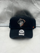 Load image into Gallery viewer, Oklahoma State Cowboys NCAA '47 Brand Throwback Black Clean Up Adjustable Hat showcasing the iconic Cowboys logo with a classic black design, perfect for fans and alumni.