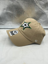 Load image into Gallery viewer, Side view of the Dallas Stars NHL '47 Brand Khaki Clean Up Adjustable Strapback Hat highlighting the stylish khaki fabric and comfortable design.