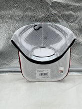 Load image into Gallery viewer, Fan wearing the Arkansas Razorbacks NCAA '47 Brand Throwback Red Trucker Adjustable Snapback Hat during a game day event.