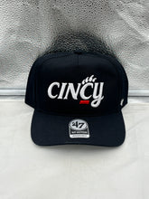 Load image into Gallery viewer, Cincinnati Bearcats NCAA '47 Brand Black Hitch Script Adjustable Snapback Hat displayed from the front angle, showcasing its stylish design for fans.