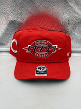 Load image into Gallery viewer, Cincinnati Reds MLB '47 Brand Red Hitch Rope Adjustable Snapback Hat showcasing vibrant red color and iconic team logo.