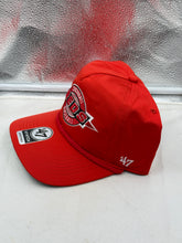 Load image into Gallery viewer, Close-up view of Cincinnati Reds MLB '47 Brand Red Hitch Rope Adjustable Snapback Hat with detailed stitching and adjustable snapback closure.