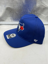 Load image into Gallery viewer, Close-up of the Toronto Blue Jays MLB '47 Brand Blue Hitch Adjustable Snapback Hat showcasing its adjustable strap and premium material.