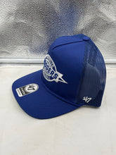 Load image into Gallery viewer, Side view of the Los Angeles Dodgers MLB '47 Throwback Blue Hitch Rope Adjustable Snapback Hat, highlighting the adjustable strap and stylish hitch rope detail.