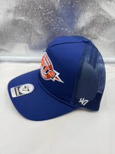 Load image into Gallery viewer, Side view of the New York Mets MLB '47 Brand Throwback Blue Hitch Rope Adjustable Snapback Hat with a vintage rope detail.