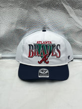 Load image into Gallery viewer, Atlanta Braves MLB '47 Brand White TT Hitch Rope Adjustable Snapback Hat displaying a stylish design with a rope detail and bold team logo, perfect for game days.