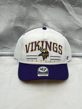 Load image into Gallery viewer, Minnesota Vikings NFL '47 White TT Roscoe Hitch Rope Snapback Adjustable Hat showcasing the unique rope detail and vibrant colors, perfect for team spirit.