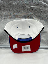 Load image into Gallery viewer, Close-up view of Buffalo Bills NFL '47 White TT Roscoe Hitch Rope Snapback Adjustable Hat highlighting its durable construction and team colors.