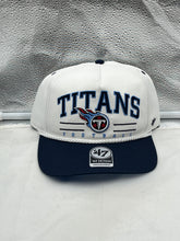 Load image into Gallery viewer, Tennessee Titans NFL '47 White TT Roscoe Hitch Rope Snapback Adjustable Hat showcasing the iconic team logo and stylish rope detail.