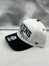 Load image into Gallery viewer, Baltimore Ravens NFL '47 White TT Roscoe Hitch Rope Snapback Adjustable Hat shown from the side, highlighting the snapback adjustment and classic design.