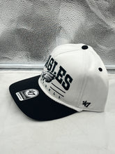 Load image into Gallery viewer, Close-up of the Philadelphia Eagles NFL '47 White TT Roscoe Hitch Rope Snapback Adjustable Hat highlighting the unique rope detail and embroidered logo.