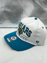 Load image into Gallery viewer, Close-up view of the Jacksonville Jaguars NFL '47 White TT Roscoe Hitch Rope Snapback Adjustable Hat showcasing its unique rope detail and adjustable snapback feature.
