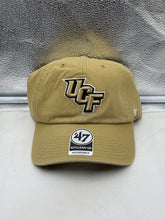 Load image into Gallery viewer, UCF Golden Knights NCAA '47 Brand Gold Clean Up Adjustable Strapback Hat showcasing its front view with the iconic UCF logo.