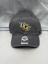 Load image into Gallery viewer, UCF Golden Knights NCAA '47 Brand Gray Clean Up Adjustable Strapback Hat displayed on a neutral background, showcasing its stylish design and embroidered logo.
