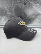 Load image into Gallery viewer, UCF Golden Knights NCAA '47 Brand Gray Clean Up Adjustable Strapback Hat from a side angle, emphasizing the minimalist gray color and classic look.