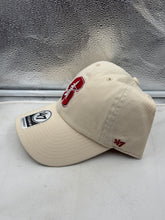 Load image into Gallery viewer, Side view of the Stanford Cardinal NCAA '47 Brand Natural Clean Up Adjustable Strapback Hat highlighting the adjustable strap and comfortable fit.