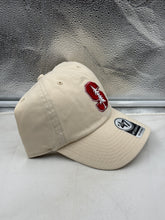 Load image into Gallery viewer, Close-up of the Stanford Cardinal NCAA '47 Brand Natural Clean Up Adjustable Strapback Hat featuring the soft washed cotton fabric.