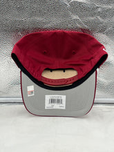 Load image into Gallery viewer, a red and grey hat with a bar code on it