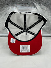 Load image into Gallery viewer, a red and white hat with a barcode on it