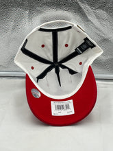 Load image into Gallery viewer, a red and white hat with a bar code on it