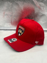 Load image into Gallery viewer, Florida Panthers NHL '47 Red Hitch Adjustable Snapback Hat worn by a fan, highlighting its stylish design at a game.