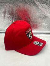 Load image into Gallery viewer, Florida Panthers NHL '47 Red Hitch Adjustable Snapback Hat displayed on a flat surface, illustrating its comfort and durable materials.