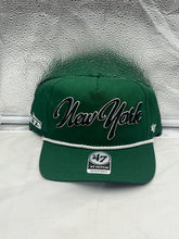 Load image into Gallery viewer, New York Jets NFL '47 Green Rope Script Hitch Snapback Adjustable Hat showcasing vibrant green color and unique rope detail.