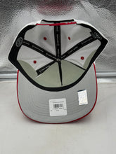 Load image into Gallery viewer, Aerial view of the Chicago Blackhawks NHL '47 Brand White TT Hitch Rope Adjustable Snapback Hat on a textured surface, demonstrating the premium quality of this Chicago Blackhawks hat.