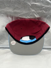 Load image into Gallery viewer, Side angle of the Philadelphia Phillies MLB '47 Brand Red Two Tone Captain Adjustable Snapback Hat displaying its stylish two-tone design and structured cap style.