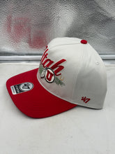 Load image into Gallery viewer, Side angle of the Utah Utes NCAA '47 Brand White Two Tone Hitch Adjustable Snapback Hat displaying its stylish two-tone design.