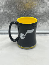 Load image into Gallery viewer, Utah Jazz NBA Black 14oz Coffee Mug Cup by Logo Brands, featuring the iconic Utah Jazz logo, perfect for fans to enjoy their favorite beverages and showcase team spirit.
