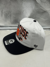 Load image into Gallery viewer, Side view of the Syracuse Orange NCAA '47 Brand White Two Tone Hitch Adjustable Snapback Hat, showcasing its stylish design and adjustable snapback feature, a perfect Syracuse Orange hat for game days.