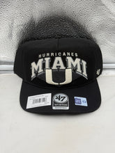 Load image into Gallery viewer, Miami Hurricanes NCAA '47 Brand Black Script Hitch Adjustable Snapback Hat showcasing the sleek black design and eye-catching script logo for avid fans.
